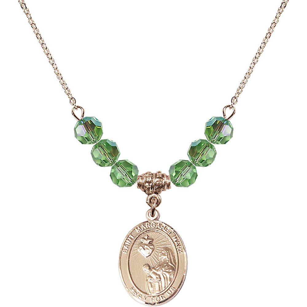 14kt Gold Filled Saint Margaret Mary Alacoque Birthstone Necklace with Peridot Beads - 8420