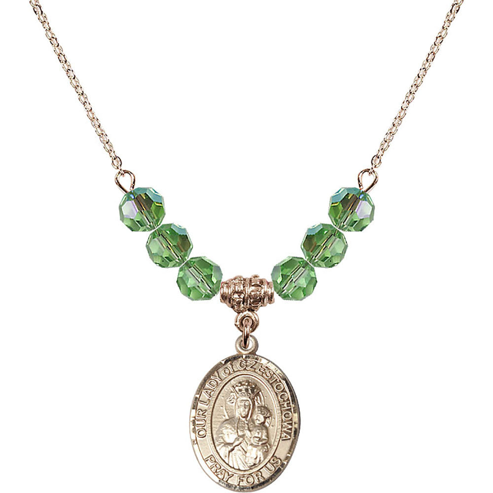 14kt Gold Filled Our Lady of Czestochowa Birthstone Necklace with Peridot Beads - 8421