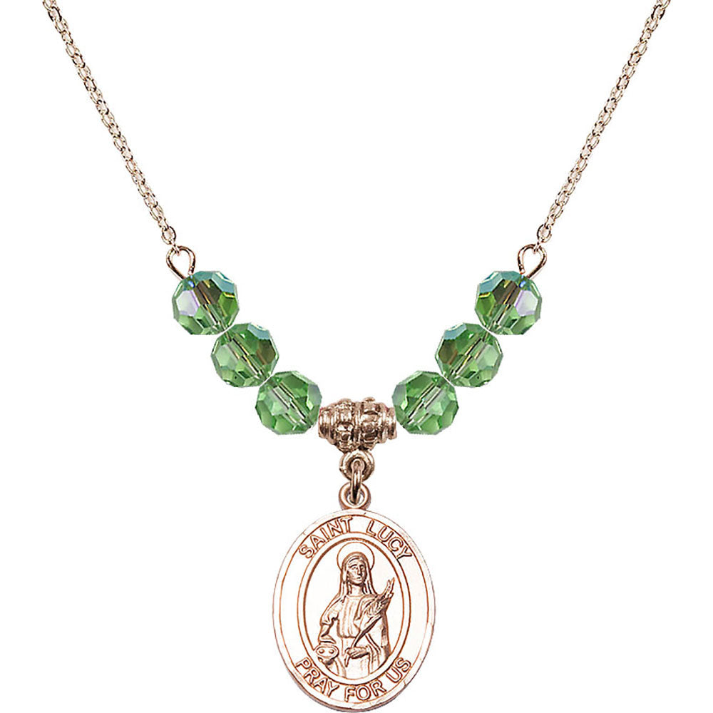 14kt Gold Filled Saint Lucy Birthstone Necklace with Peridot Beads - 8422