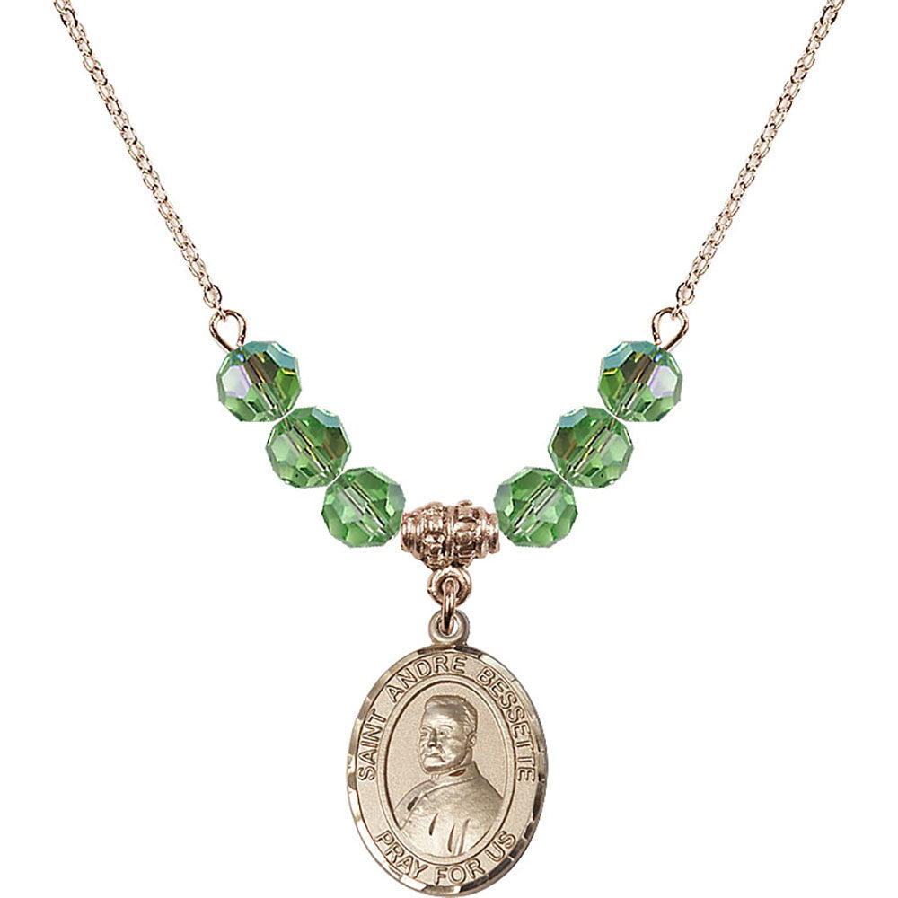 14kt Gold Filled Saint Andre Bessette Birthstone Necklace with Peridot Beads - 8424