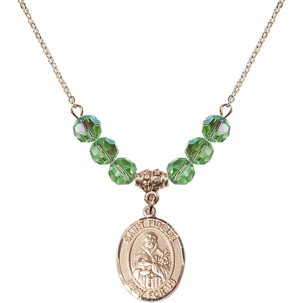 14kt Gold Filled Saint Fidelis Birthstone Necklace with Peridot Beads - 8426