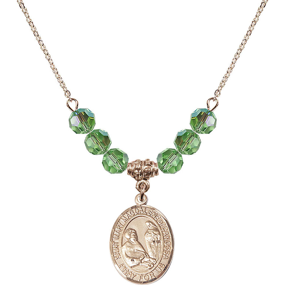 14kt Gold Filled Saint Mary Magdalene of Canossa Birthstone Necklace with Peridot Beads - 8429