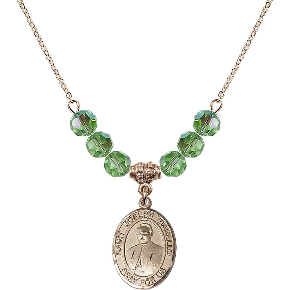 14kt Gold Filled Saint Joseph Marello Birthstone Necklace with Peridot Beads - 8430