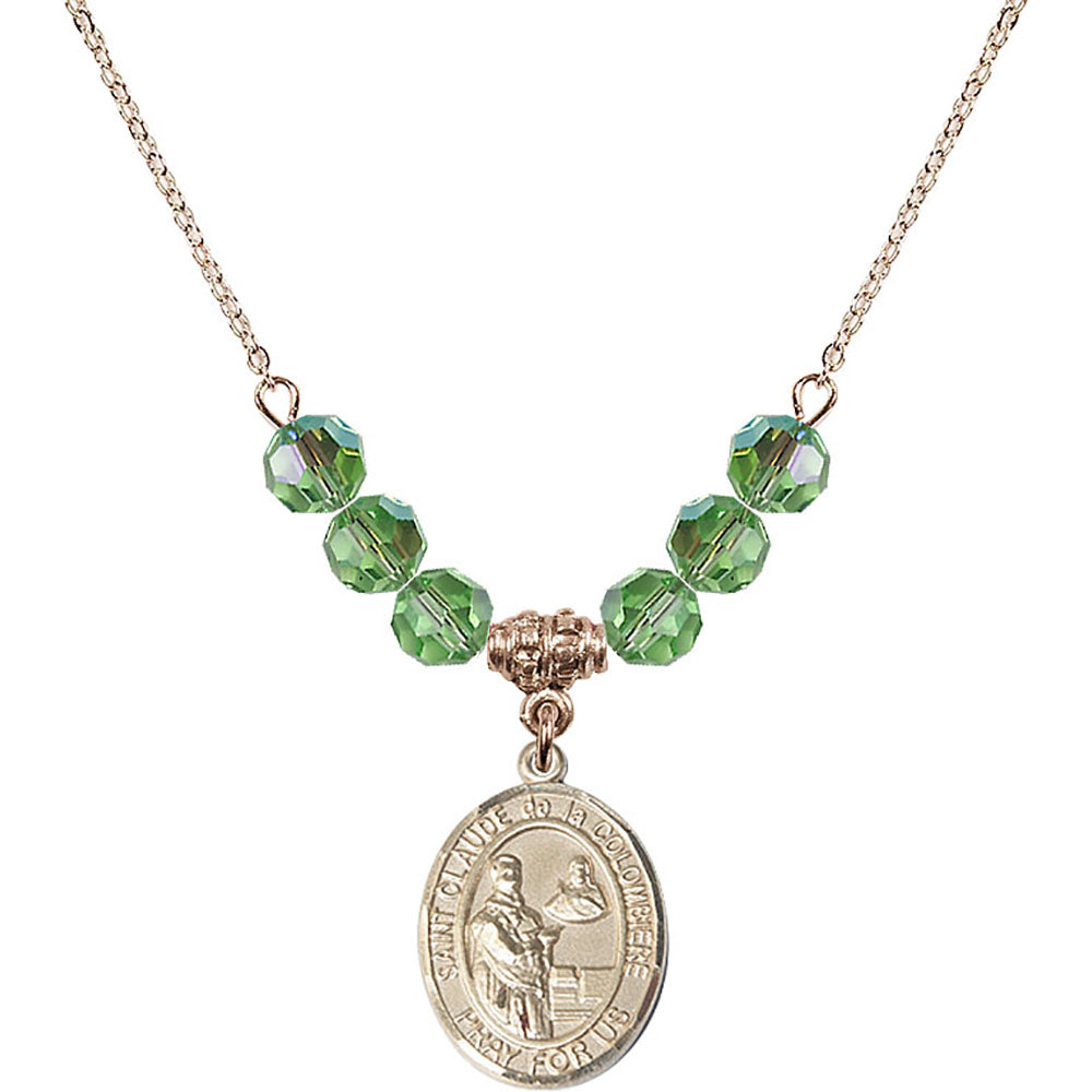 14kt Gold Filled Saint Claude de la Colombiere Birthstone Necklace with Peridot Beads - 8432