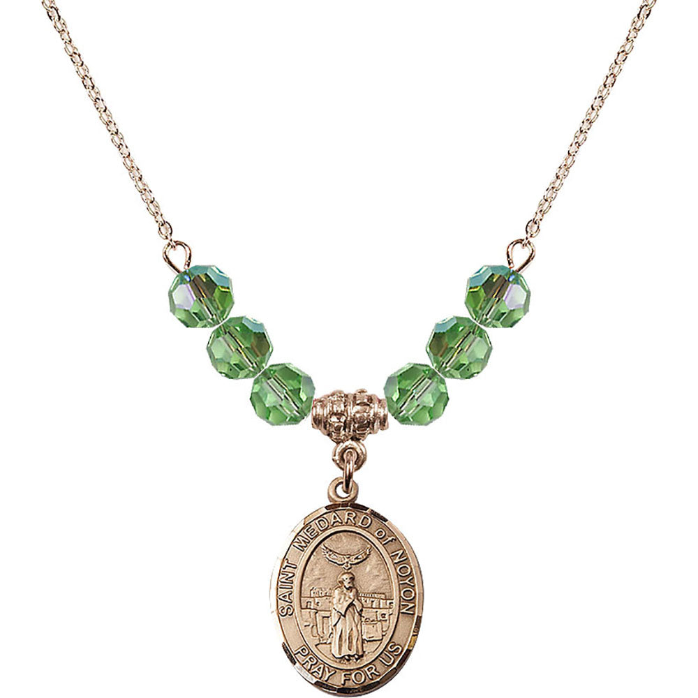 14kt Gold Filled Saint Medard of Noyon Birthstone Necklace with Peridot Beads - 8444