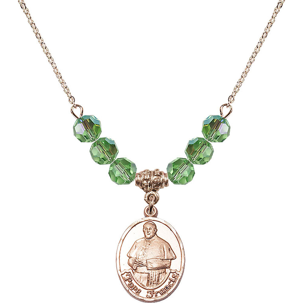 14kt Gold Filled Pope Francis Birthstone Necklace with Peridot Beads - 8451