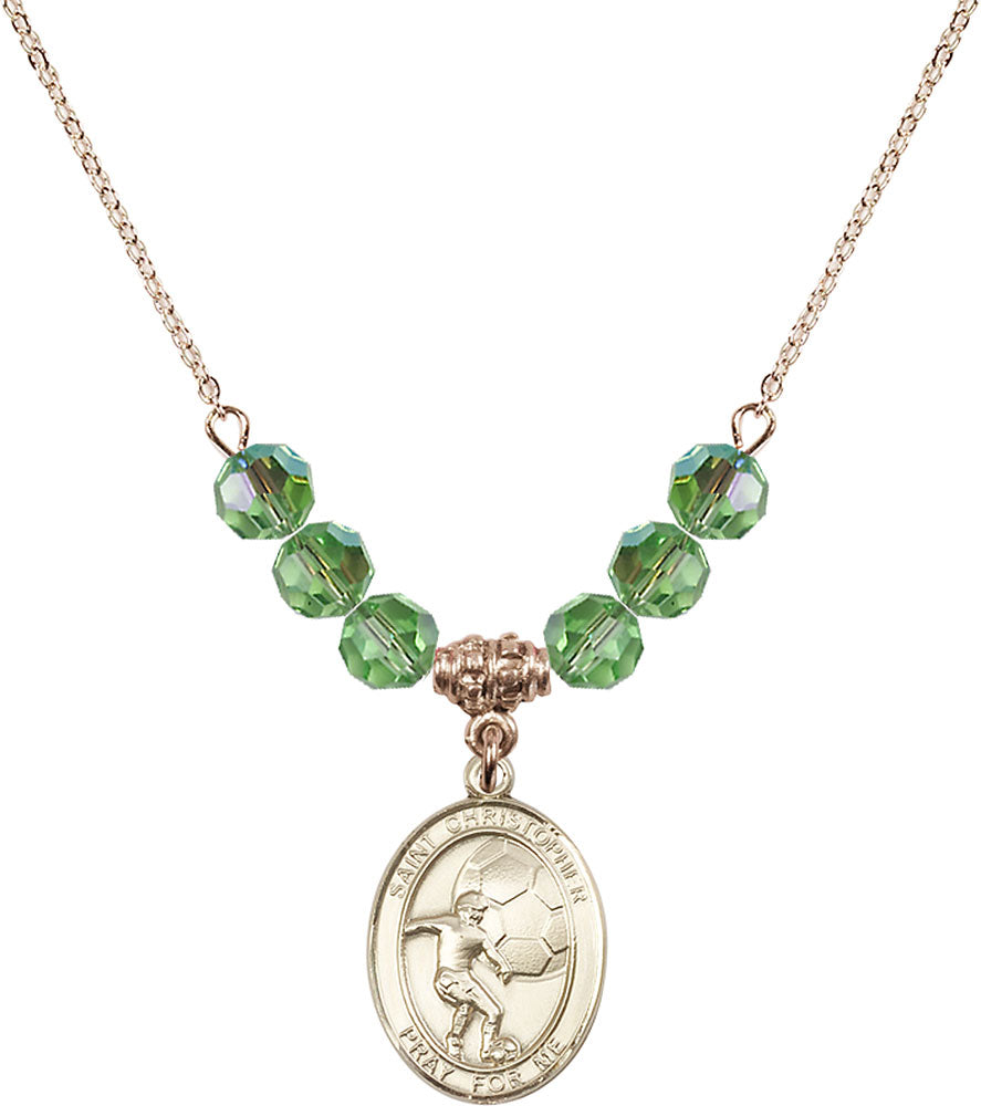 14kt Gold Filled Saint Christopher/Soccer Birthstone Necklace with Peridot Beads - 8503