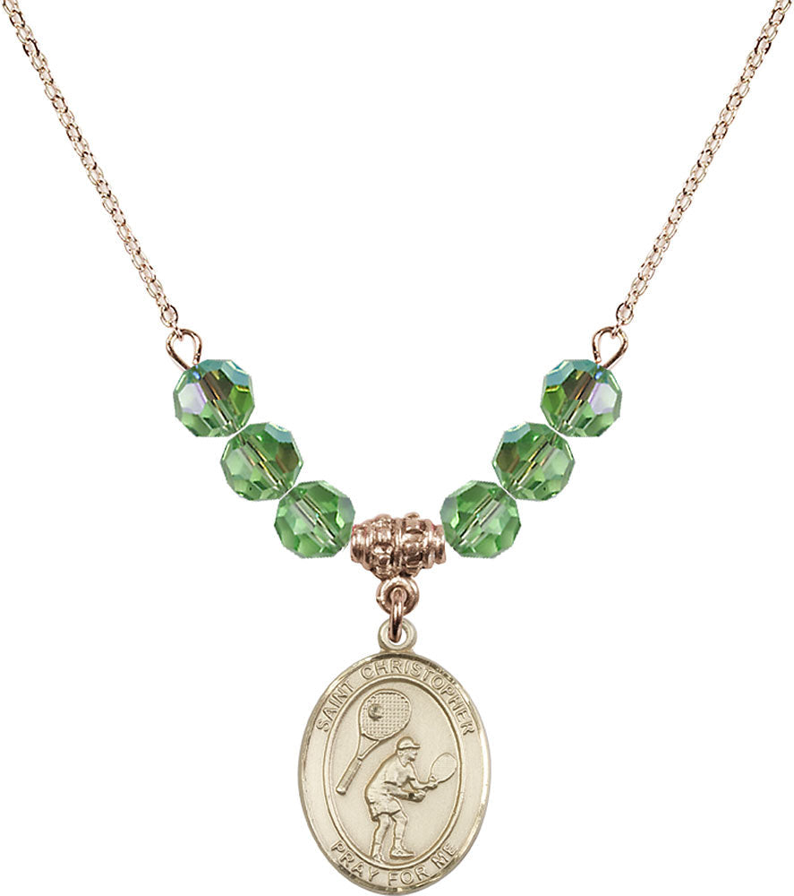 14kt Gold Filled Saint Christopher/Tennis Birthstone Necklace with Peridot Beads - 8505