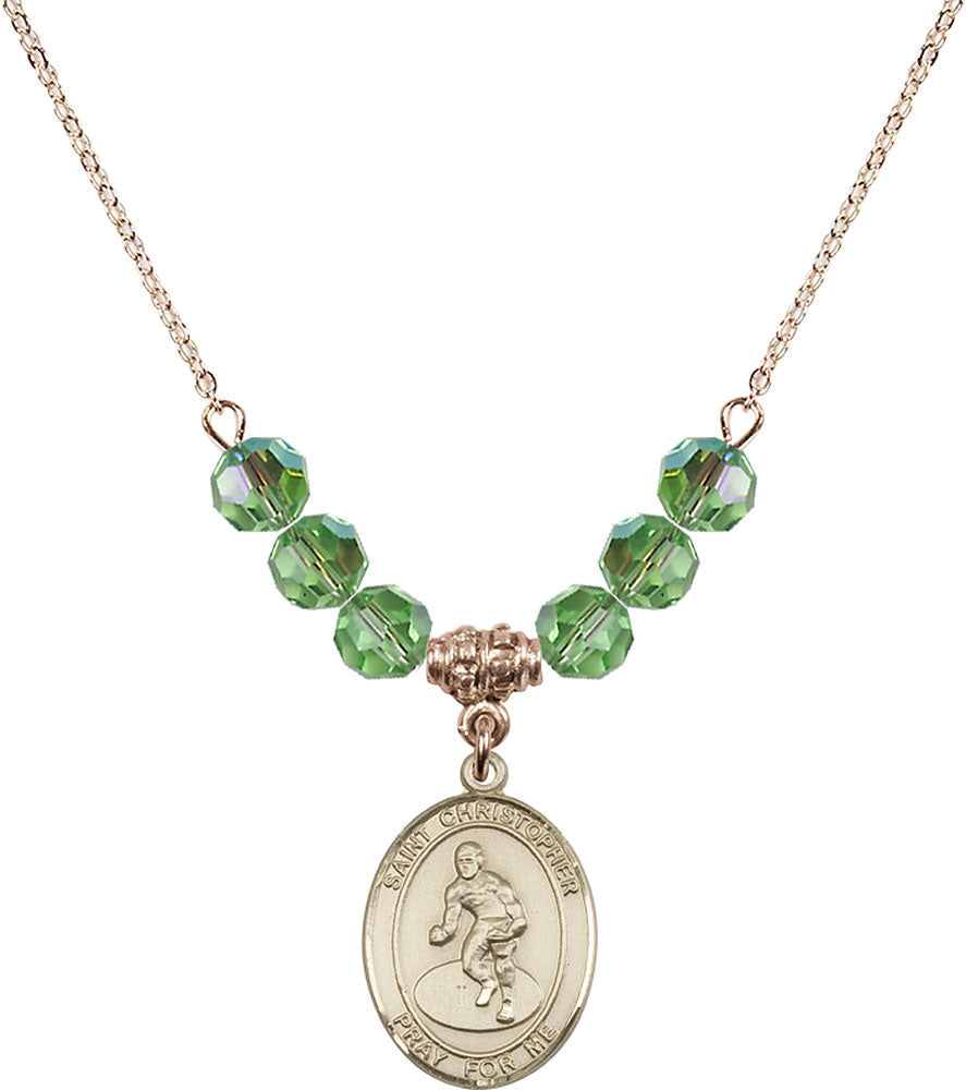 14kt Gold Filled Saint Christopher/Wrestling Birthstone Necklace with Peridot Beads - 8508