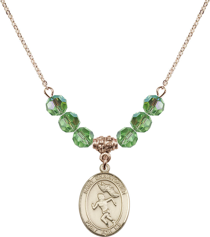 14kt Gold Filled Saint Christopher/Track&Field-Women Birthstone Necklace with Peridot Beads - 8510