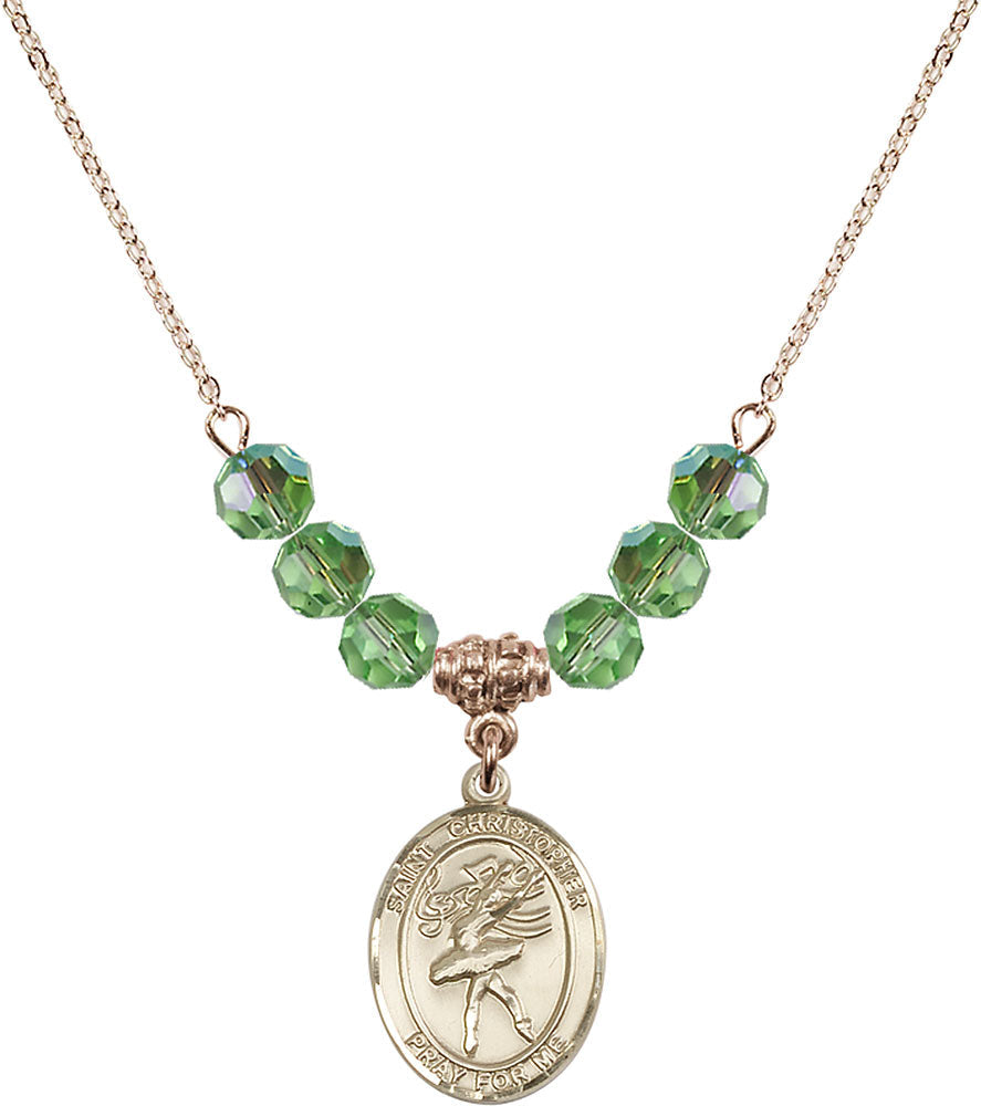 14kt Gold Filled Saint Christopher/Dance Birthstone Necklace with Peridot Beads - 8512