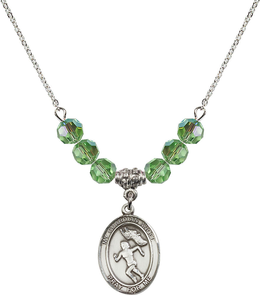 Sterling Silver Guardian Angel/Track&Field-Women Birthstone Necklace with Peridot Beads - 8710