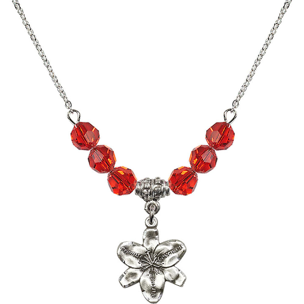 Sterling Silver Chastity Birthstone Necklace with Ruby Beads - 0088