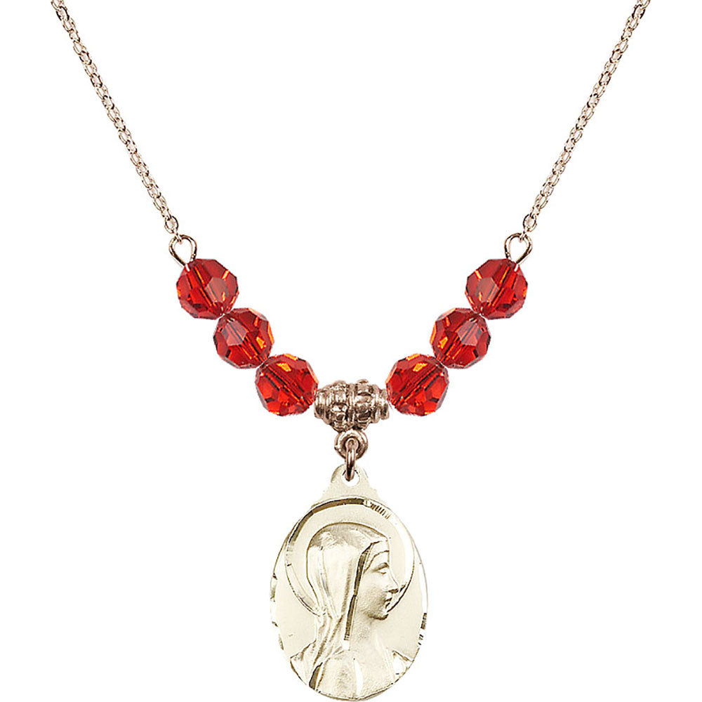 14kt Gold Filled Sorrowful Mother Birthstone Necklace with Ruby Beads - 0599