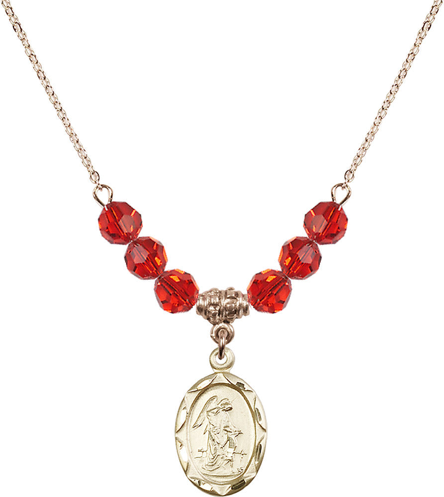 14kt Gold Filled Guardian Angel Birthstone Necklace with Ruby Beads - 0612