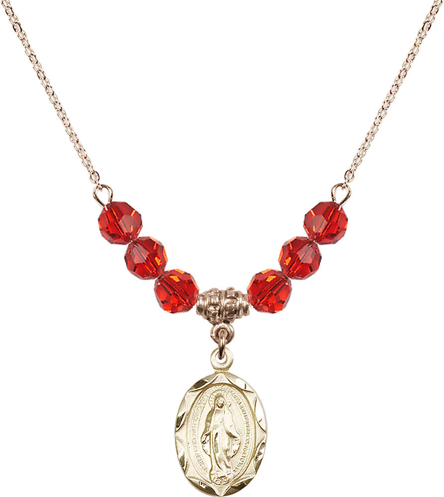 14kt Gold Filled Miraculous Birthstone Necklace with Ruby Beads - 0612