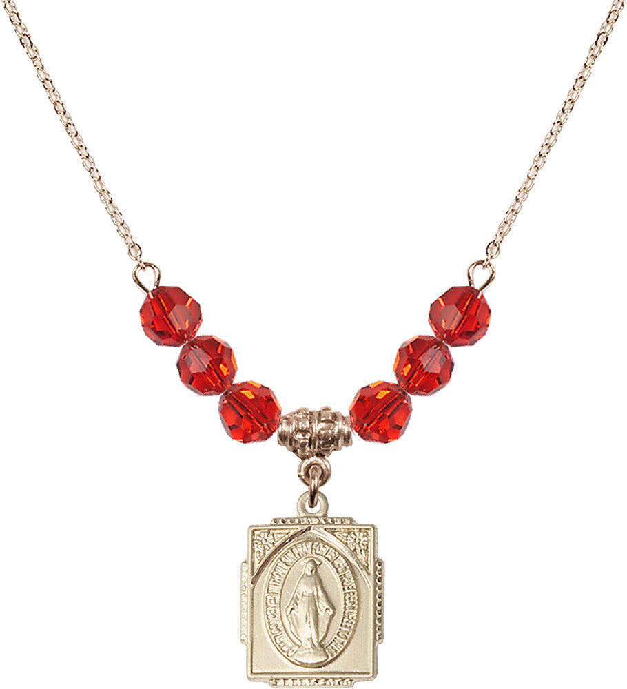 14kt Gold Filled Miraculous Birthstone Necklace with Ruby Beads - 0804