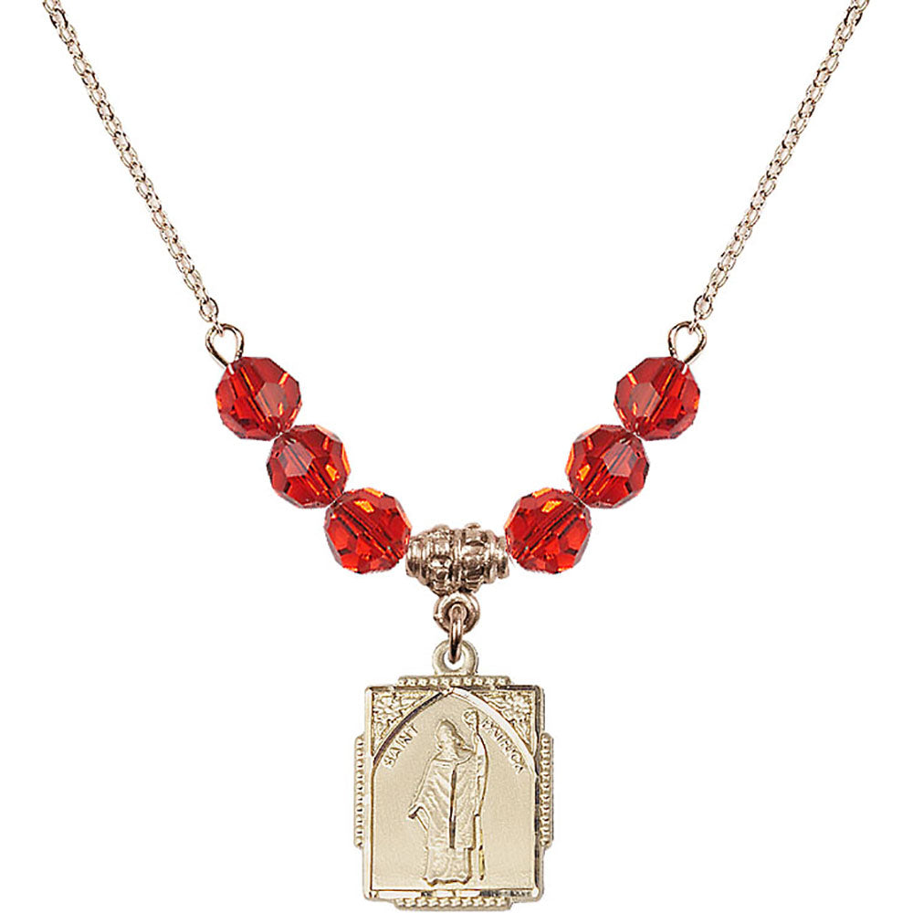14kt Gold Filled Saint Patrick Birthstone Necklace with Ruby Beads - 0804