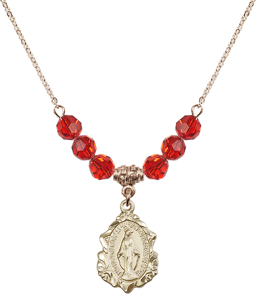 14kt Gold Filled Miraculous Birthstone Necklace with Ruby Beads - 0822