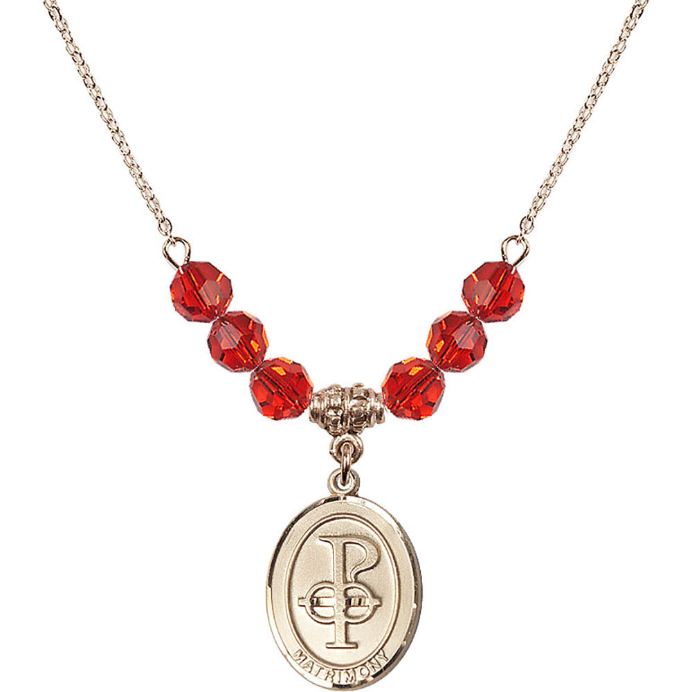 14kt Gold Filled Matrimony Birthstone Necklace with Ruby Beads - 0869