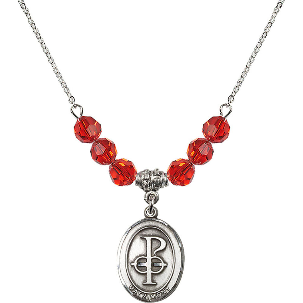 Sterling Silver Matrimony Birthstone Necklace with Ruby Beads - 0869