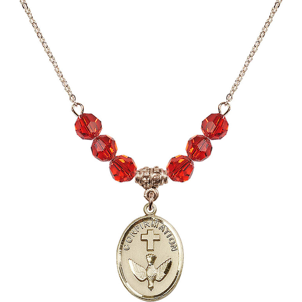 14kt Gold Filled Confirmation Birthstone Necklace with Ruby Beads - 0873