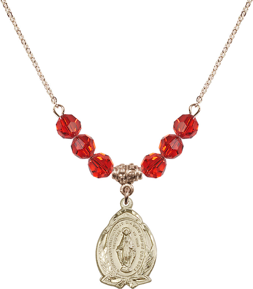 14kt Gold Filled Miraculous Birthstone Necklace with Ruby Beads - 1481
