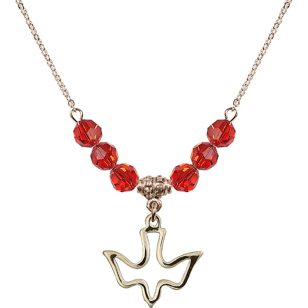 14kt Gold Filled Holy Spirit Birthstone Necklace with Ruby Beads - 1510