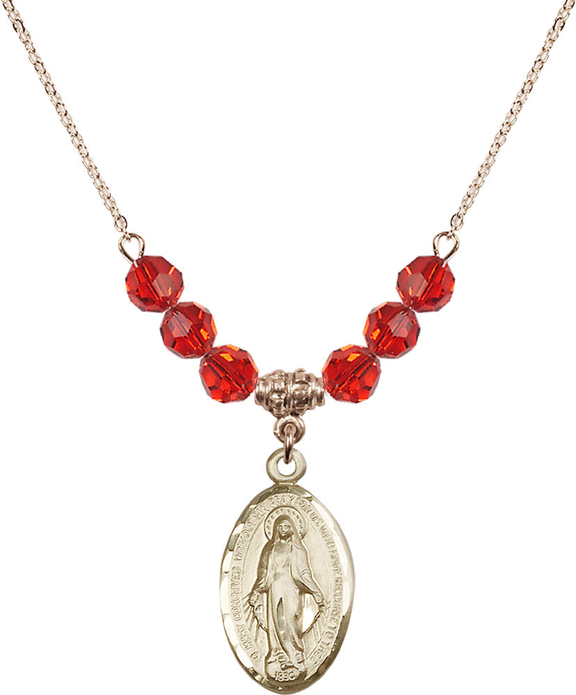14kt Gold Filled Miraculous Birthstone Necklace with Ruby Beads - 1615