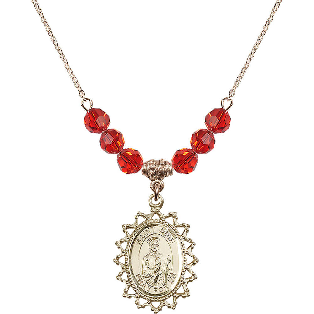 14kt Gold Filled Saint Jude Birthstone Necklace with Ruby Beads - 1619