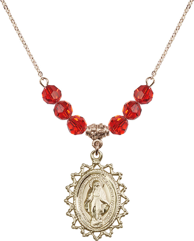 14kt Gold Filled Miraculous Birthstone Necklace with Ruby Beads - 1619