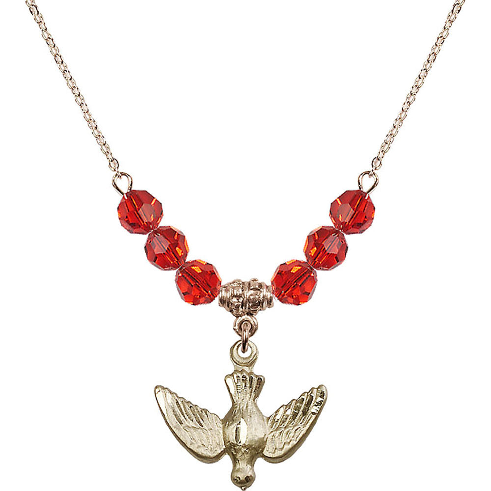 14kt Gold Filled Holy Spirit Birthstone Necklace with Ruby Beads - 1628
