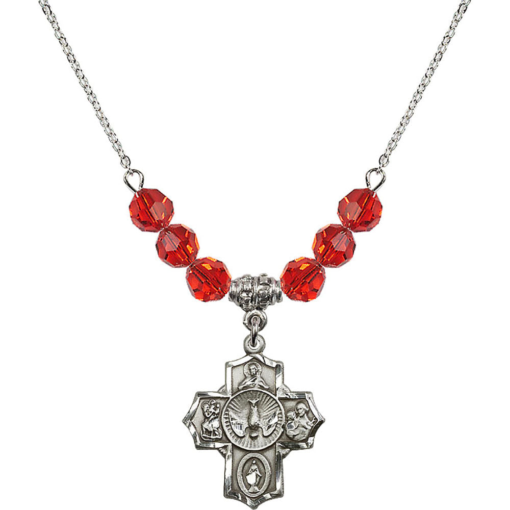 Sterling Silver 5-Way Birthstone Necklace with Ruby Beads - 2090