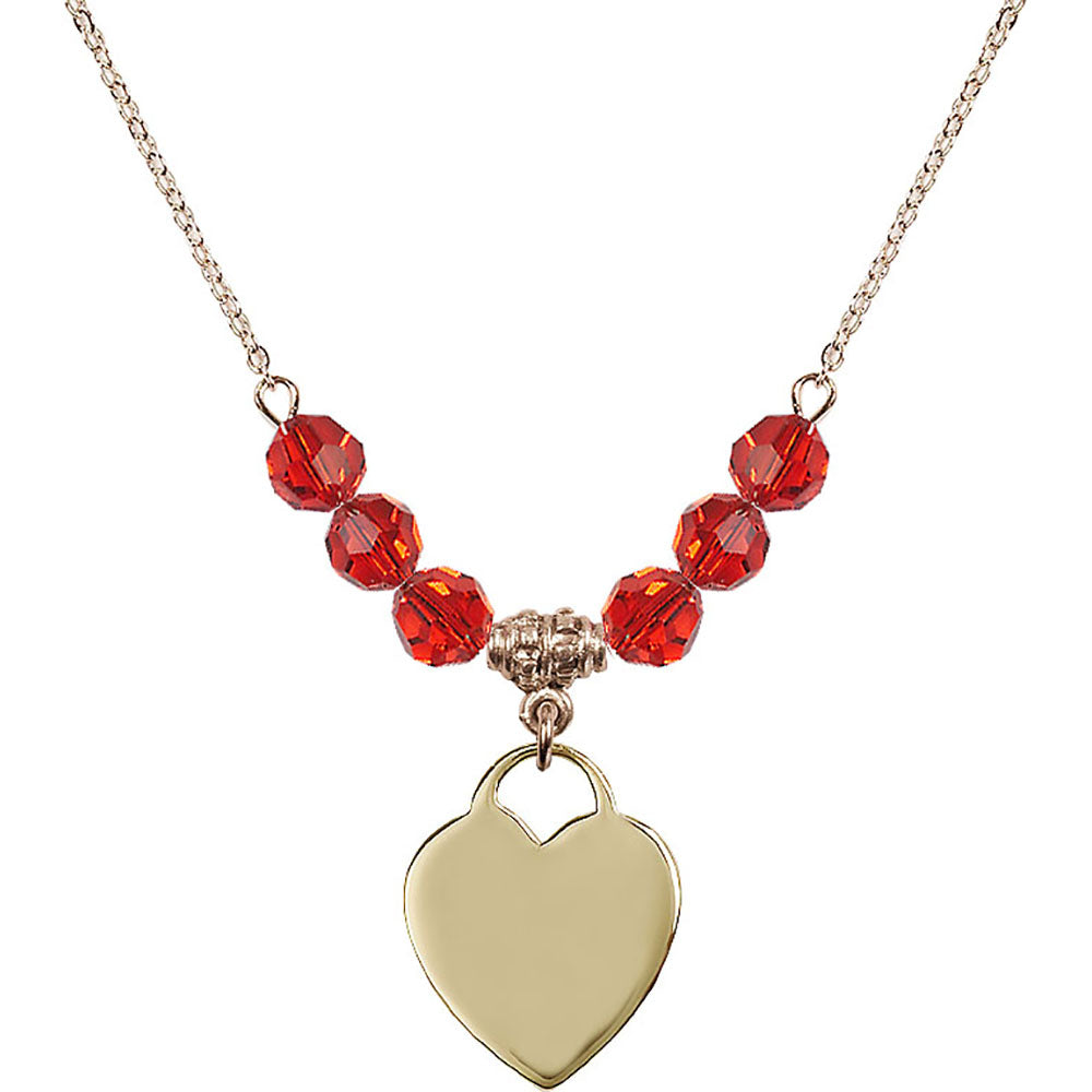 14kt Gold Filled Heart Birthstone Necklace with Ruby Beads - 3200