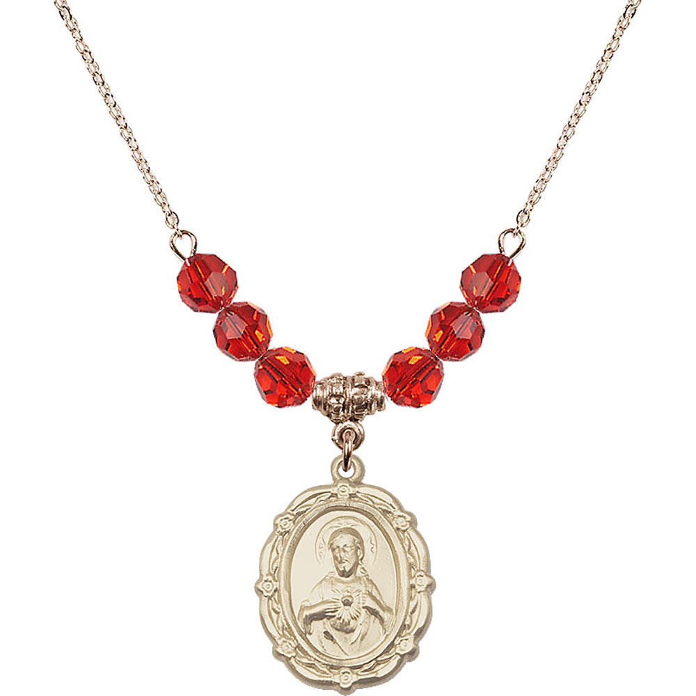 14kt Gold Filled Scapular Birthstone Necklace with Ruby Beads - 4146