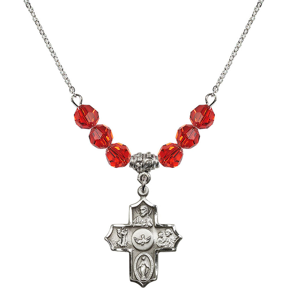 Sterling Silver 5-Way Birthstone Necklace with Ruby Beads - 4255