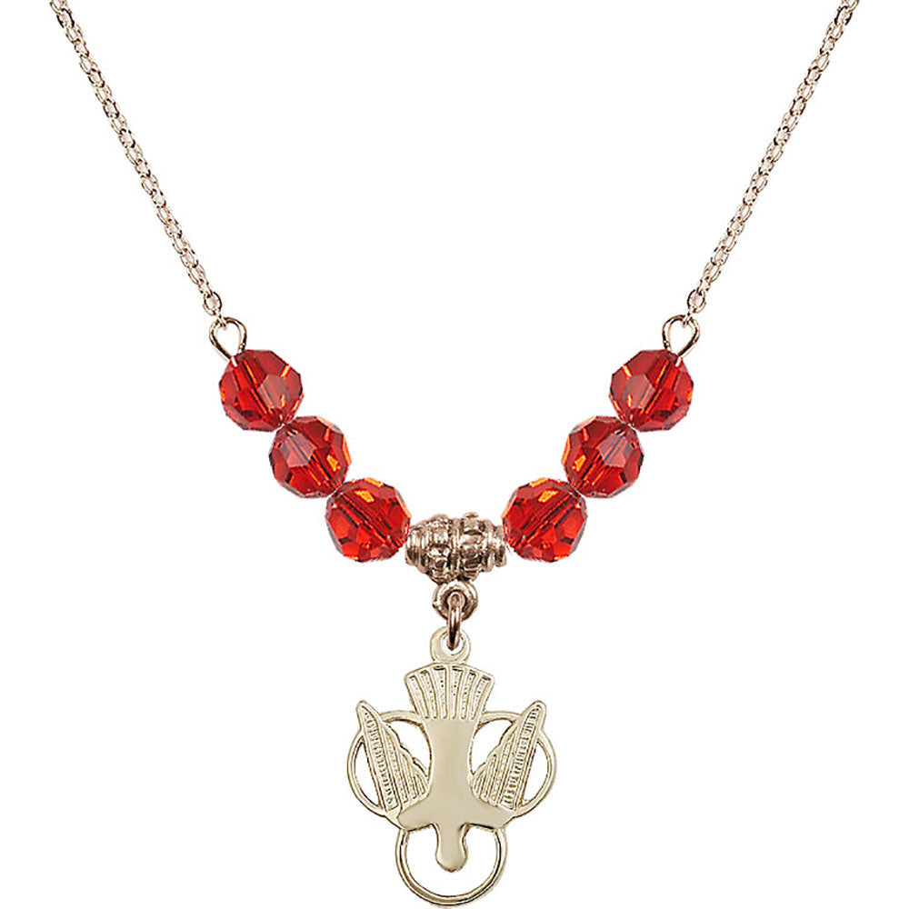 14kt Gold Filled Holy Spirit Birthstone Necklace with Ruby Beads - 5430