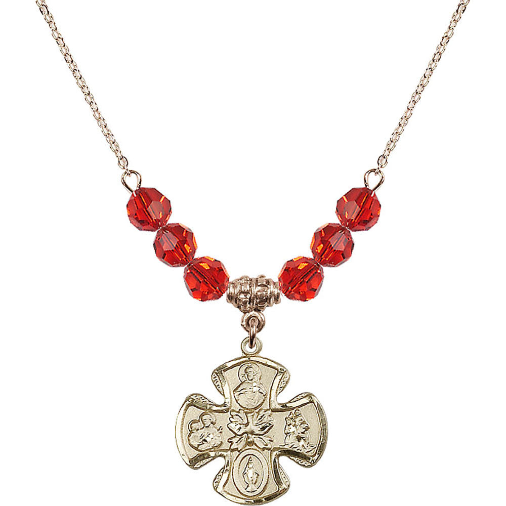 14kt Gold Filled 5-Way Birthstone Necklace with Ruby Beads - 5443
