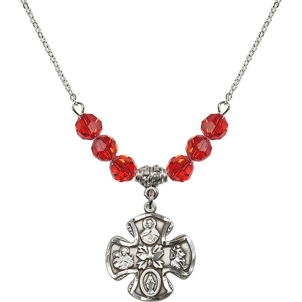 Sterling Silver 5-Way Birthstone Necklace with Ruby Beads - 5443