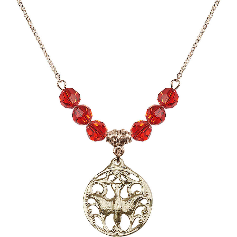 14kt Gold Filled Holy Spirit Birthstone Necklace with Ruby Beads - 5655