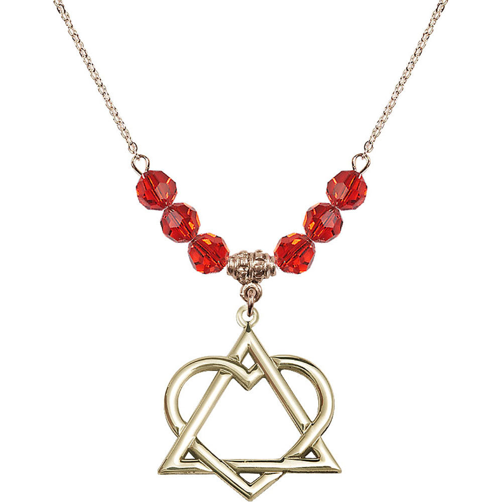 14kt Gold Filled Adoption Heart Birthstone Necklace with Ruby Beads - 6210