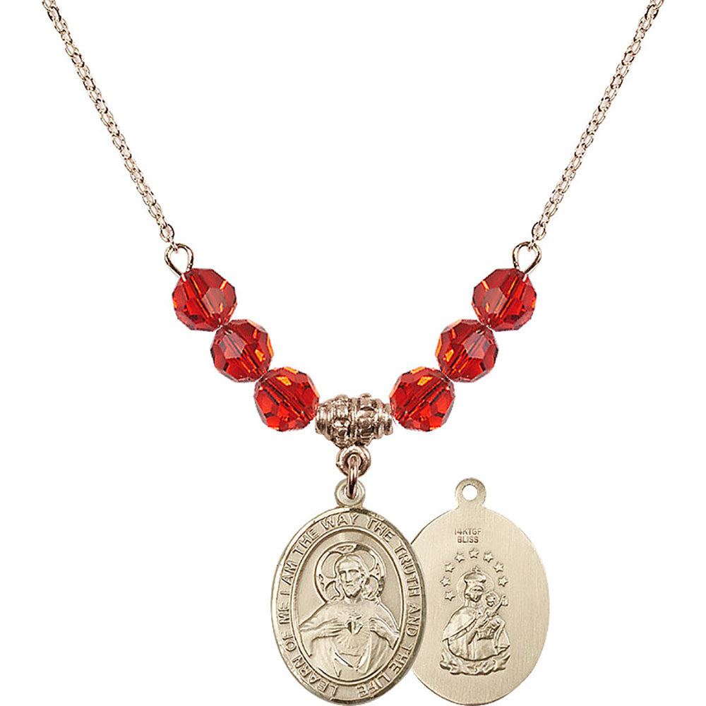 14kt Gold Filled Scapular Birthstone Necklace with Ruby Beads - 8098