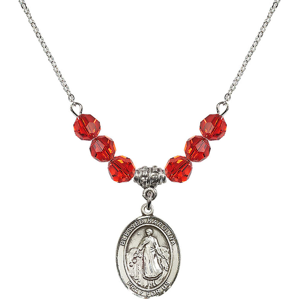 Sterling Silver Blessed Karolina Kozkowna Birthstone Necklace with Ruby Beads - 8283