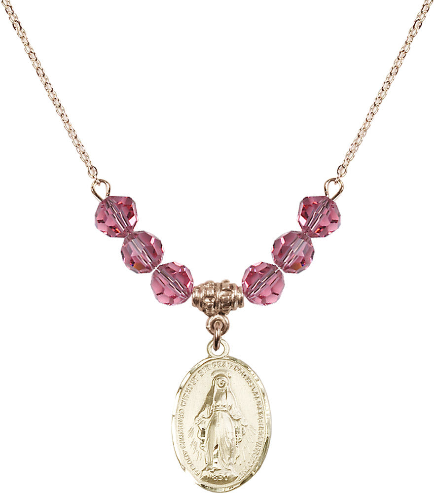 14kt Gold Filled Miraculous Birthstone Necklace with Rose Beads - 0015