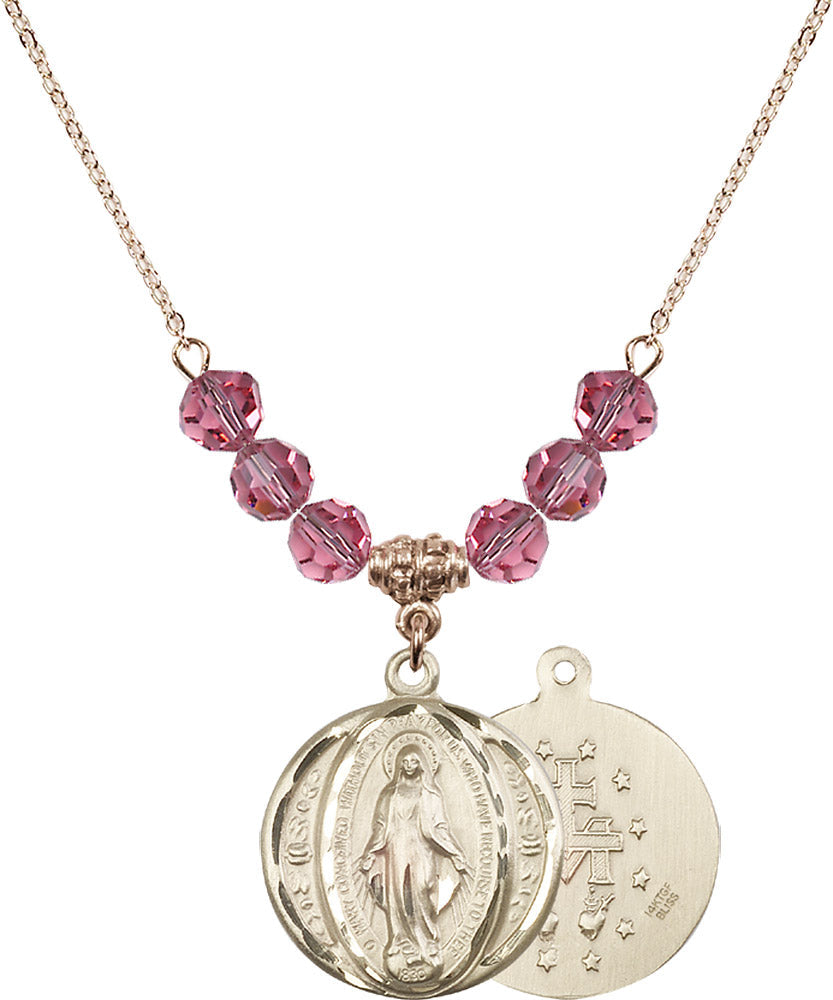 14kt Gold Filled Miraculous Birthstone Necklace with Rose Beads - 0017