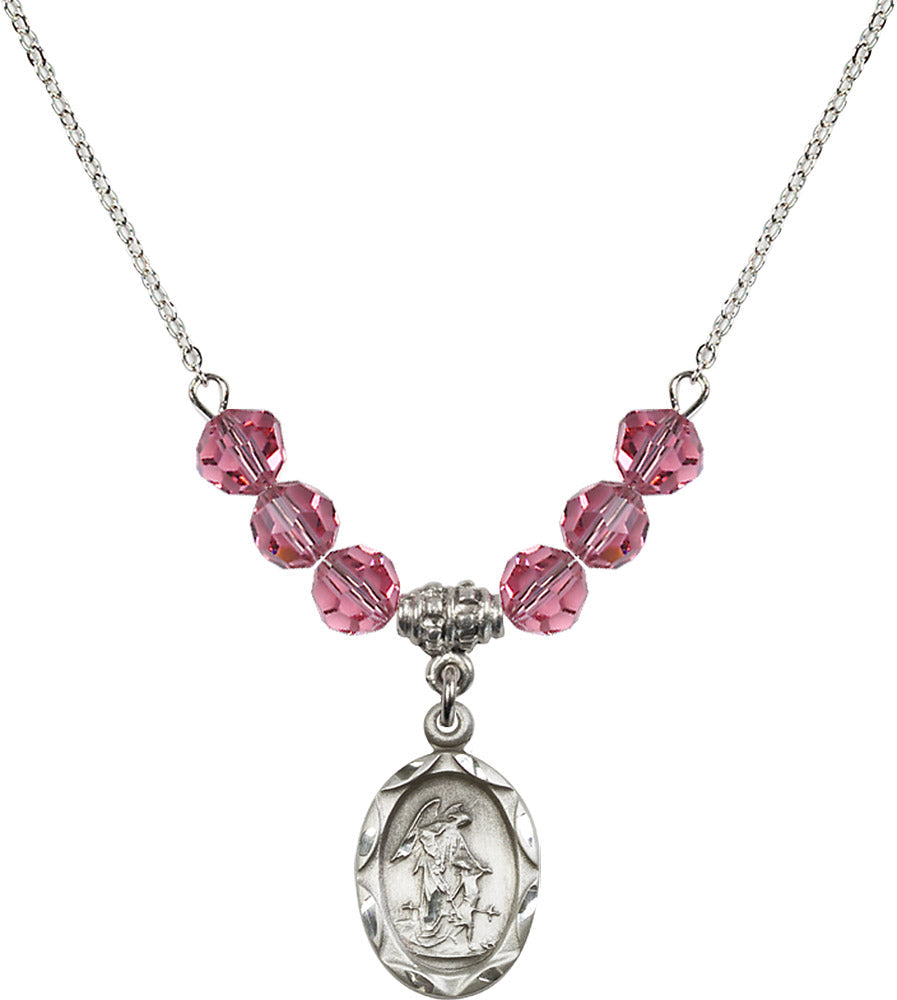 Sterling Silver Guardian Angel Birthstone Necklace with Rose Beads - 0612