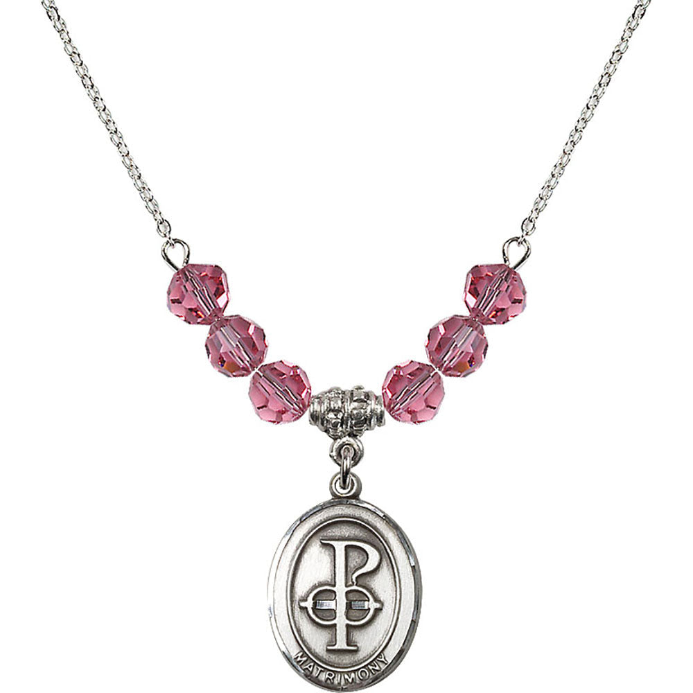 Sterling Silver Matrimony Birthstone Necklace with Rose Beads - 0869