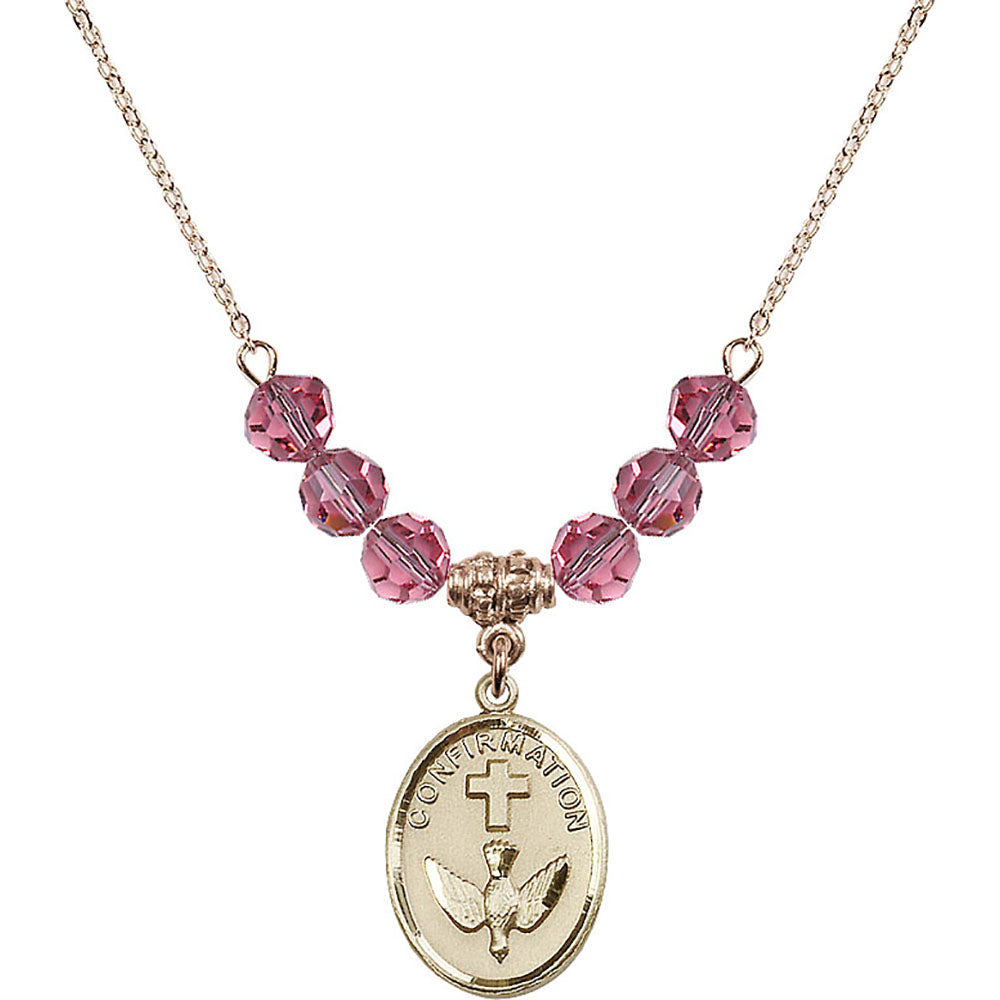 14kt Gold Filled Confirmation Birthstone Necklace with Rose Beads - 0873