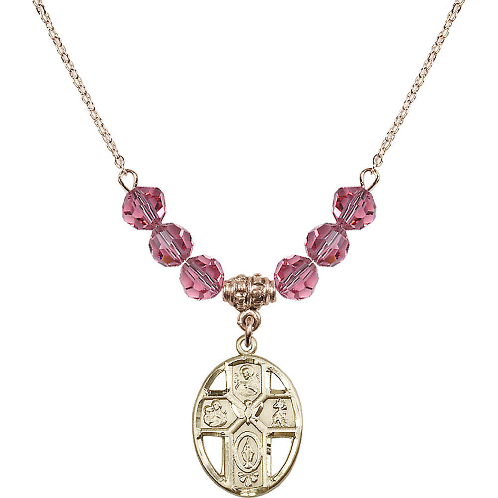 14kt Gold Filled 5-Way / Holy Spirit Birthstone Necklace with Rose Beads - 0880