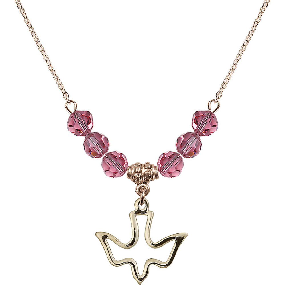 14kt Gold Filled Holy Spirit Birthstone Necklace with Rose Beads - 1510
